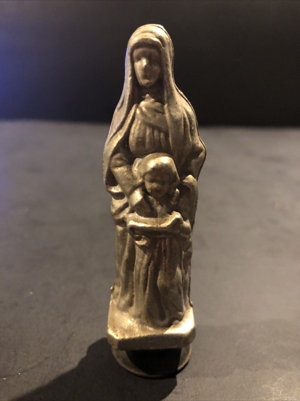 Vintage Beautiful Virgin Mary Pewter Catholic Statue w/ Suction Cup Bottom