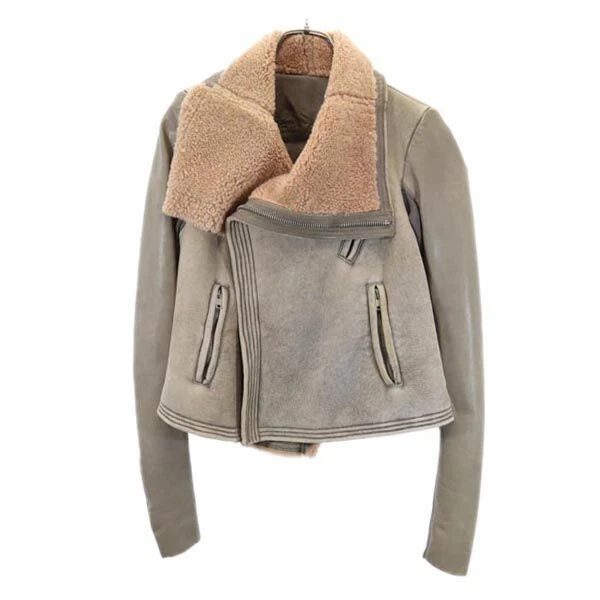 Rick Owens giacca pelle di pecora cavaliere grigio fodera boa donna usata taglia USA 10