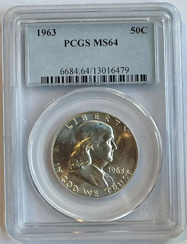 MS64 1963 Franklin Half Dollar 50c PCGS Older Blue Label