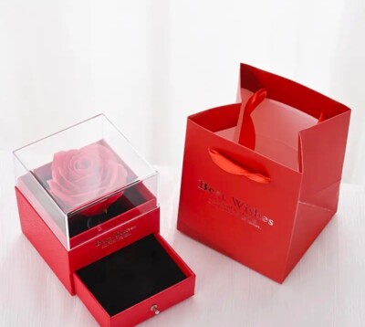 Women Rose Gift Box With Trendy Heart Shape cubic Zirconia Jewelry Set