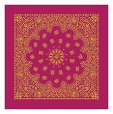 Hot Pink/Gold Metallic Paisley Bandanna, 22"x22", Made in India, Hav-A-Hank