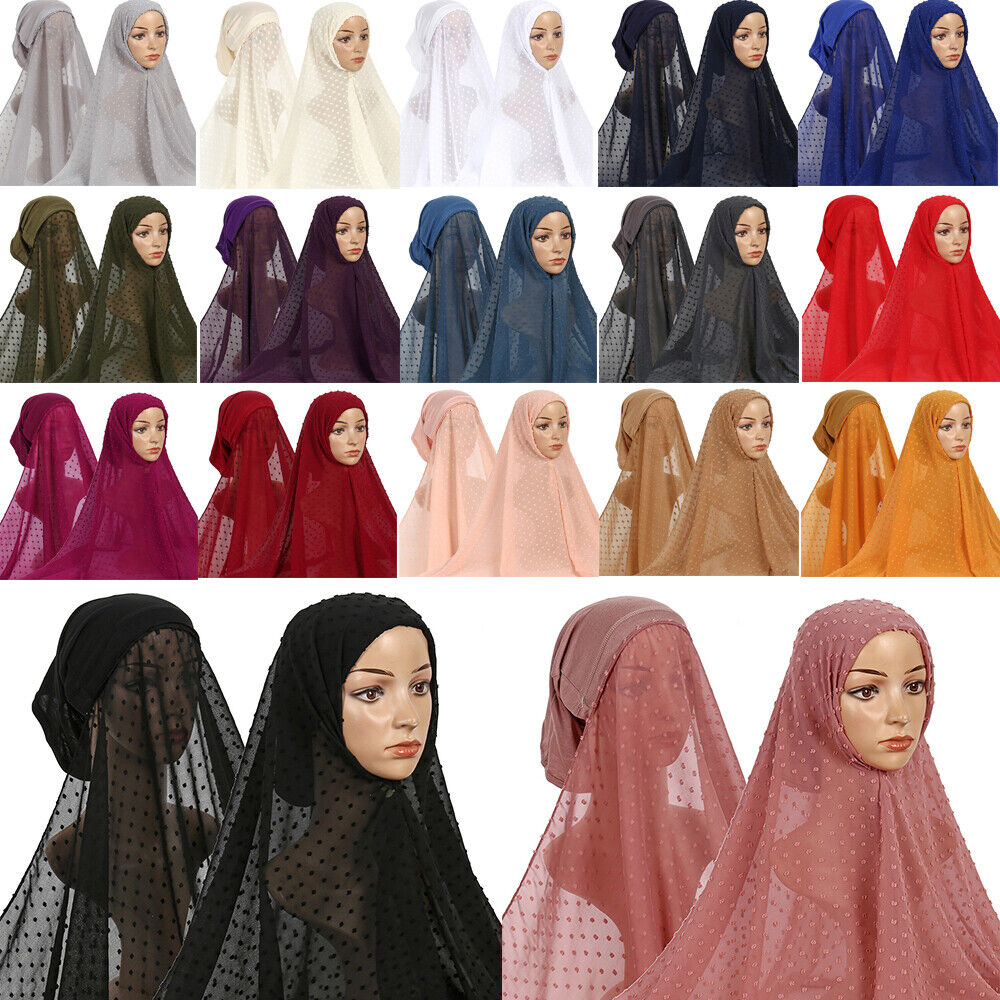 Ladies Female Chiffon Scarf Turban Modal Cap Set Solid Color Shawls Wraps  Muslim | eBay