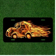 Custom Personalized License Plate Auto Tag With Flaming Hot Race Car Design NEW