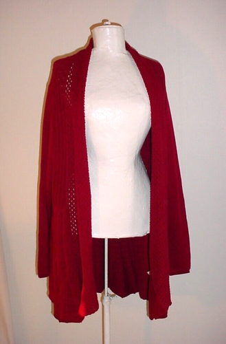 Studio Works Cardigan Sweater Size XL Burgundy Long Sleeved With Flower Brooch