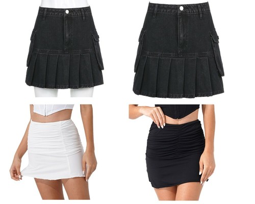 Women High Waist Pleated Denim Mini Skirt Casual A Line Jean Skirts with Pocket - Picture 3 of 49