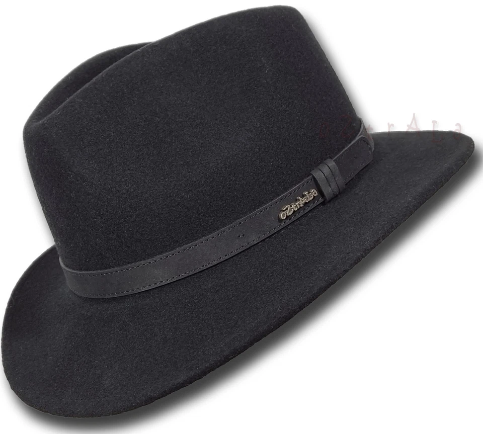 【oZtrALa】AUSTRALIAN Wool Felt HAT Outback Vintage Fedora Men Leather Band Cowboy - Image 3 of 4