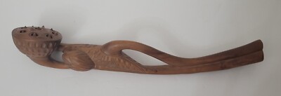 Vintage Carved Wood Sculpture Floral Lotus Seed Pod Stem 13 X 2.5''