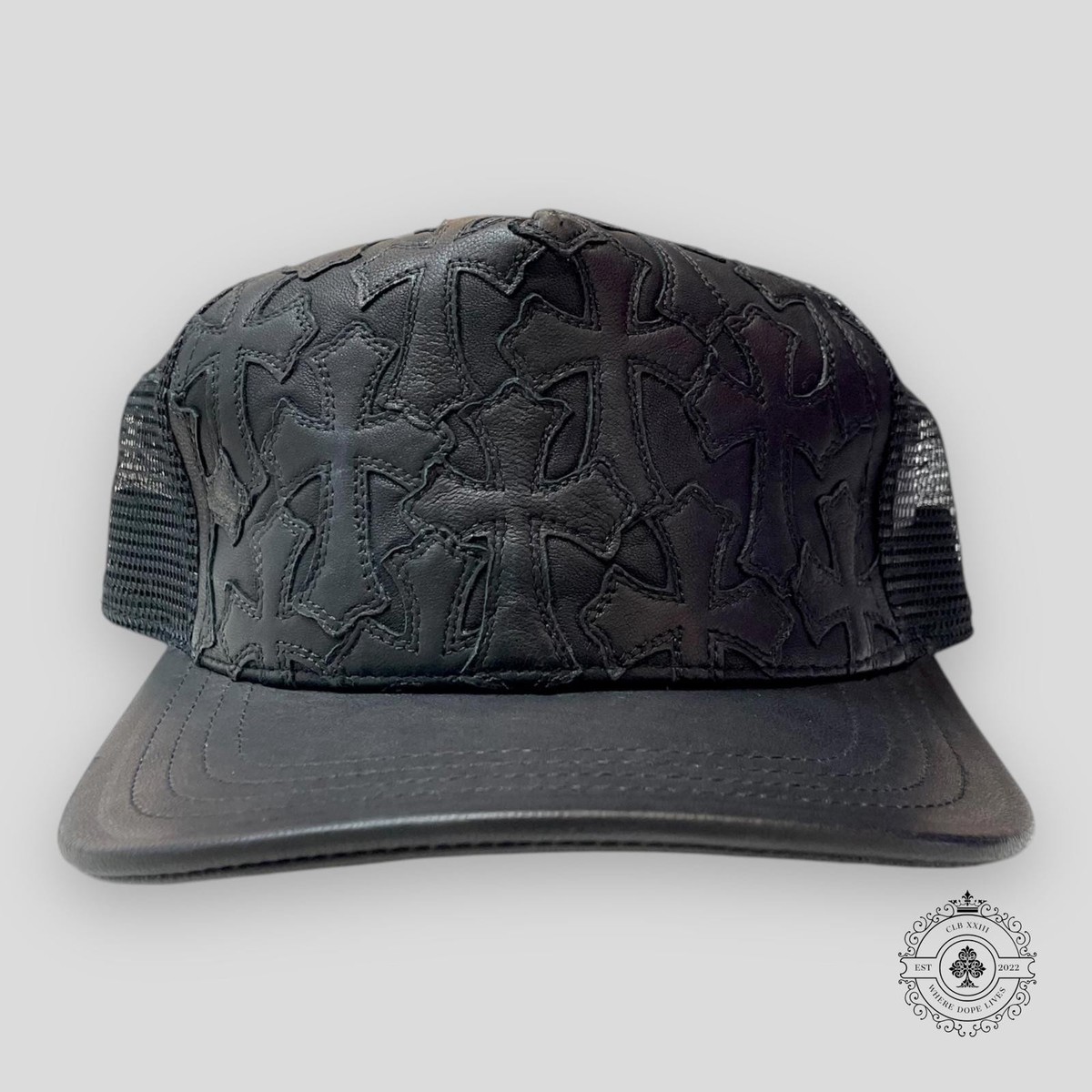 Chrome Hearts Leather Multi Cross Patch Hat in Black | eBay