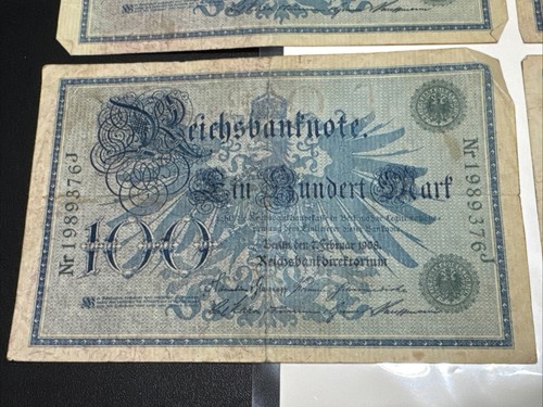 OBSOLETE WORLD BANK NOTE LOT of 4 Reichsbanknote 1908 German 100 Notes WN-324 - Picture 3 of 8