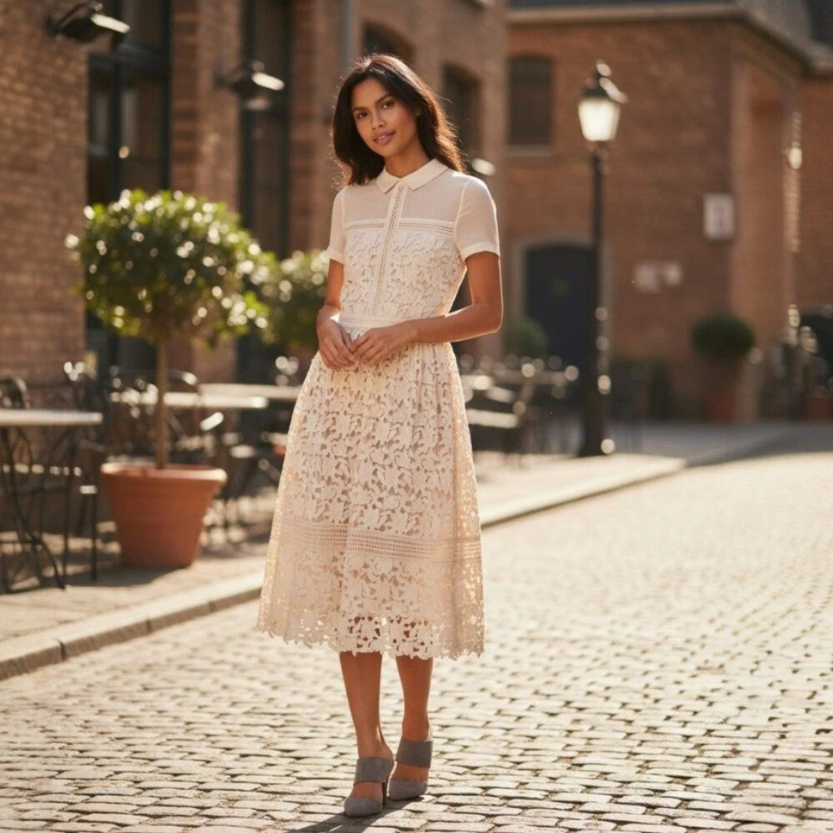 white midi dress with feathers Likely Women's Aurora Feather Trim Midi Gown - White
