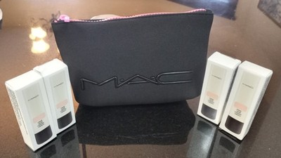 MAC Cosmetics LOT Black Pink Zipper Makeup Bag Logo 4 Strobe Cream PINKLITE BNIB