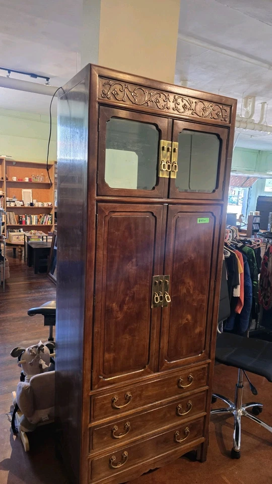 Vintage Solid Wood Armoire Cabinet - Image 2 of 4