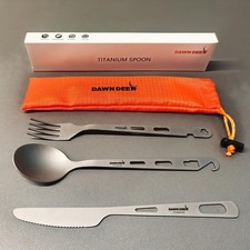 Titanium Fork Spoon Knife Set - Camping Tongs  Ultralight Backpacking Utensils,