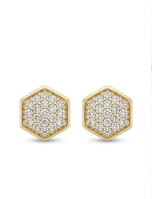 925 Sterling Silver Hexagon Paved Unisex Studs