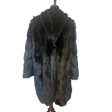 Style VI Ltd Womens Black Faux Fur Coat Shawl Collar Longline USA Made Luxe
