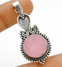 Natürlicher Rosenquarz Madagaskar 925 Sterling Silber Anhänger Schmuck 