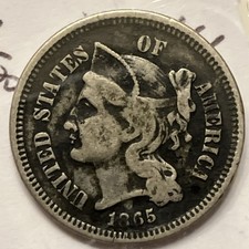 1865 Nickel 3-Cent Nickel. Three Cent Piece. Nice Coin. Type Coin
