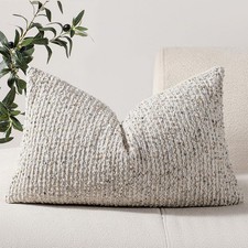 12x20 Cream Grey Lumbar Pillow Cover Textured Boucle Striped Chic Morden Boho