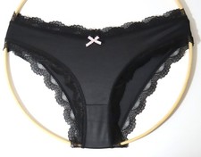 NEW Women  s, Men  s Silky Satin Black Lace Trim High Cut Panties Sz L