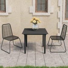 Dining Set Black PVC rattan, powder-coated steel, glass Standard