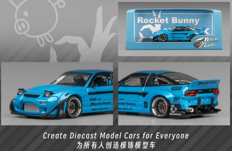Rocket Bunny 180SX ブルー Micro Turbo M011 Microturbo - 1/64 Custom 180SX RB- Baby Blue