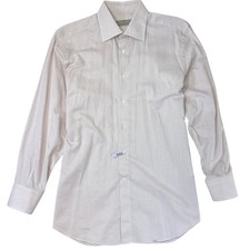 Canali Dress Shirt Mens Geometric Button Up White 16 Made in Italy