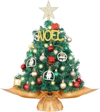 20" Tabletop Mini Christmas Tree Set with LED Light, Star Treetop, Ornaments Bal