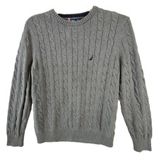 Nautica Men's Cable Knit Crew Neck Sweater Medium Gray Long Sleeve