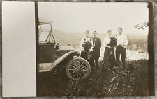 Two Young Couples Standing by Touring Car 1916 AZO RPPC Postcard B838