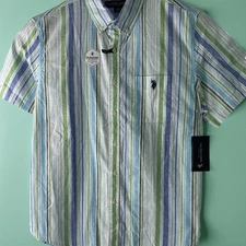 U.S. Polo Assn.Woven Short Sleeve Stripe Casual Shirt LG Cotton/Spandex EZ Wick