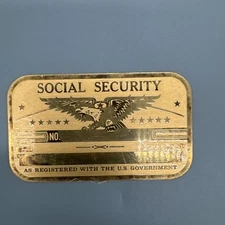 VTG Metal Brass Social Security Blank Card US 1.75”x3”