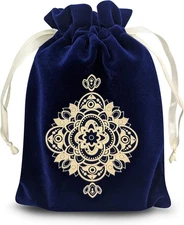 Spiritual Mandala Tarot & Dice Bag I Velvet & Satin Drawstring Pouch Blue 
