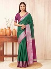 Green Magenta Chex Pure Cotton Saree with Zari Work Blouse Piece | Traditional