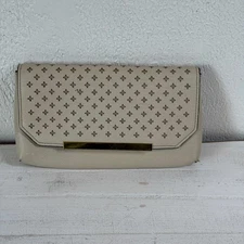 J.Crew Claremont Perforated Clutch Beige Leather Gold Hardware