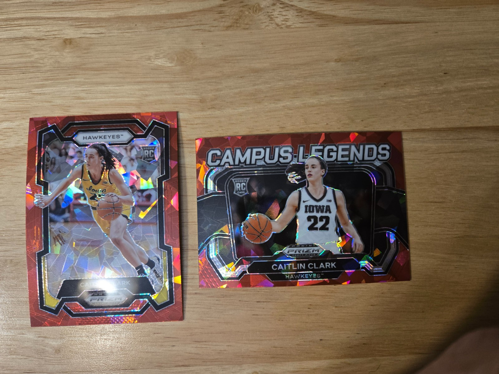 2024 Prizm Draft Caitlin Clark Red Cracked Ice #57 and Campus Legends #5