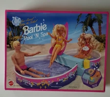 Barbie 3 Items:Pool, Exercise, Bar Bells, Clothing, Shoes, Stick And Peel