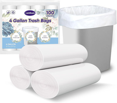 Small Trash Bags 4 Gallon, 100 Count Small Garbage Bag Bathroom White Mini Trash