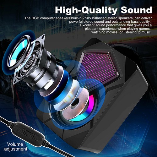 USB Powered 3.5mm Aux Multimedia Speakers with Colorful LED Lights For Desktop - Afbeelding 4 van 9
