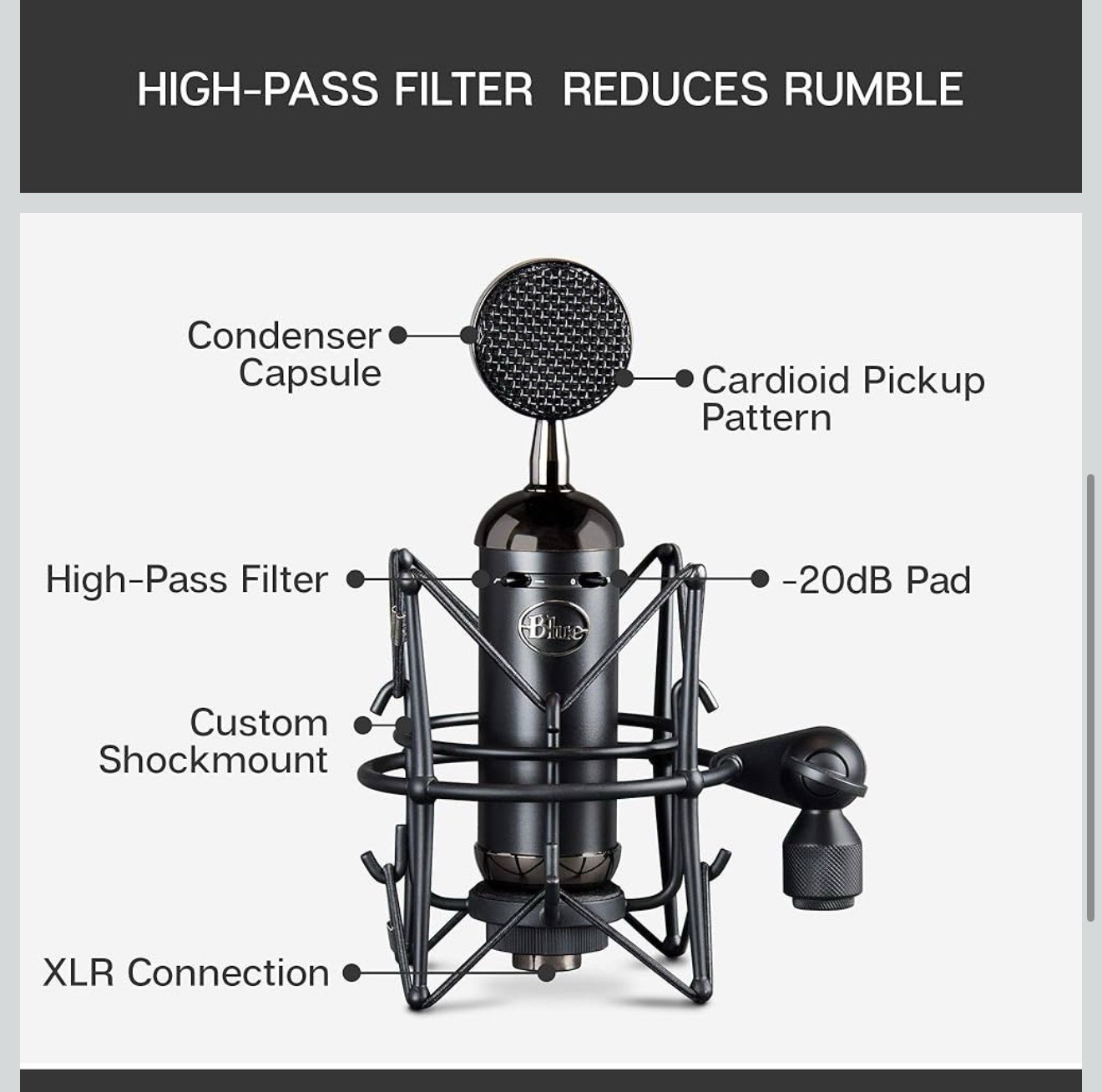Blue Spark Blackout SL XLR Condenser Microphone for Pro Recording & Streaming