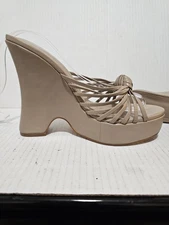 Raye Taupe Women's Leather Dakota Knotted Strappy Wedge Shoes Sz 7 Fall