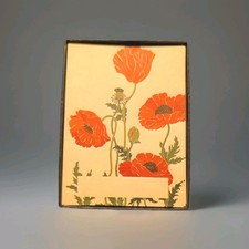 Vintage Antioch Floral Poppy Flower Bookplates 5 Labels 3" x 4"