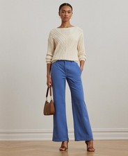 Lauren Ralph Lauren Women's Cotton Twill Wide-Leg Pants Blue Size 8 0292