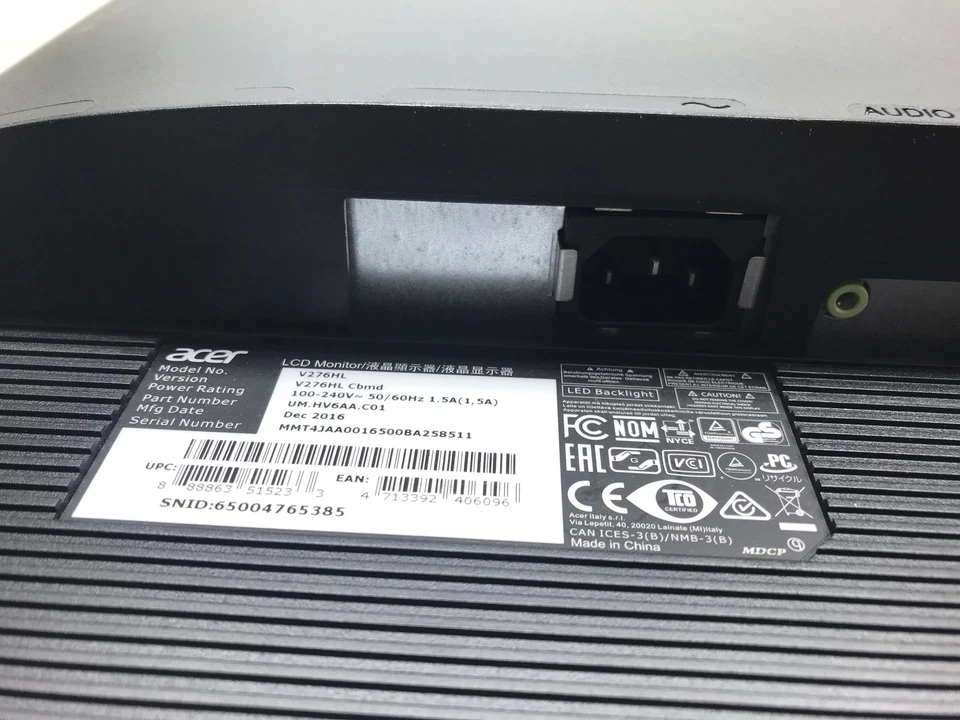 ACER V276HL 27" (Cbmd) LED Backlit Full HD Monitor 1920x1080 NO STAND/ NO CABLES - Image 4 of 4