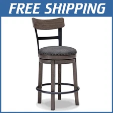 Caitbrook Farmhouse Swivel Barstool - Gray Upholstery