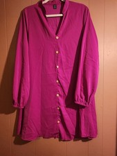 Shein Women's Large Magenta Shift Dress w/Decorative Buttons & Elastic Sleeve