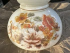 Vintage Hurricane Milk Glass Shade With Frosted Chimney. Orange Poppy Florals.