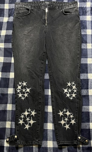 boohoo Man boohooMAN Graffiti Embroidered Stars Black Jeans 36.5x31
