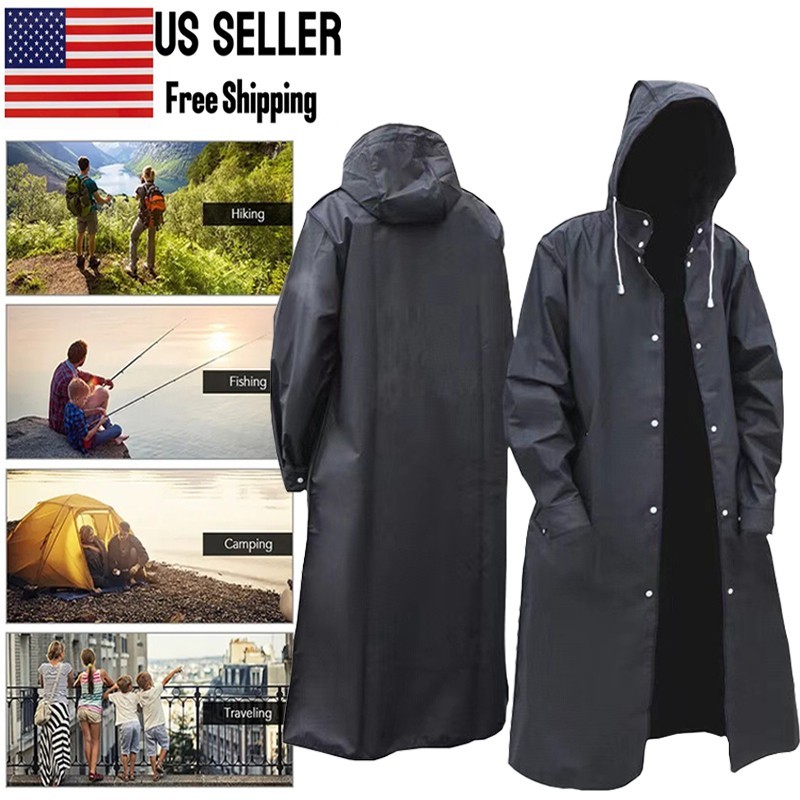 Men's Waterproof Black Raincoat with Hood for Outdoor Hiking-image
