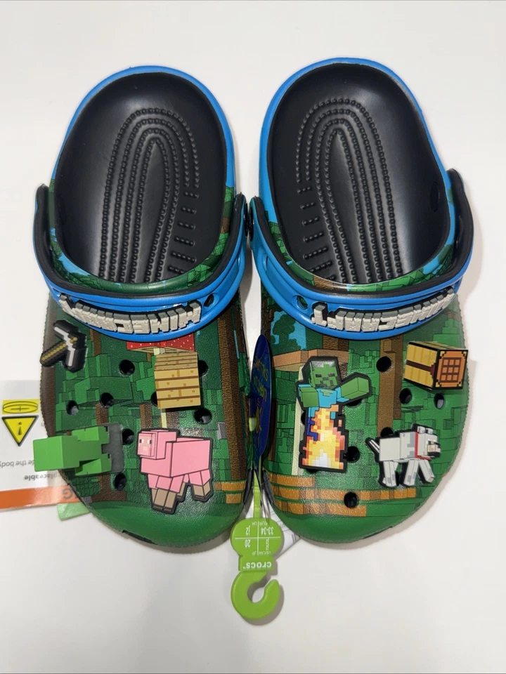 Minecraft Crocs Zapatos Niños Talla J2 Creeper Pig Bloques 3D Verde Icónico Comodidad Foto 2 de 4