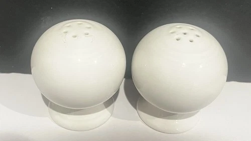 Vintage Fiesta Ware Retired White Ceramic Ball Salt & Pepper Shakers Retro Kitch